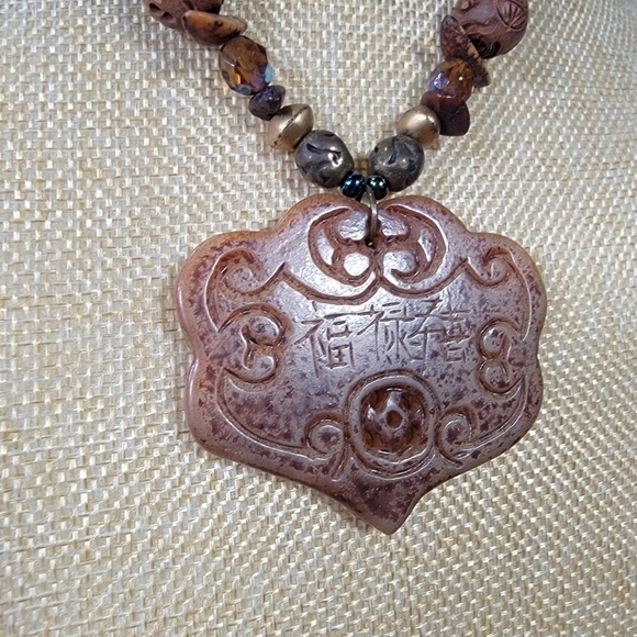 Chico's Stone Bead Medallion Earth Tones Pendant Necklace - Picture 3 of 17